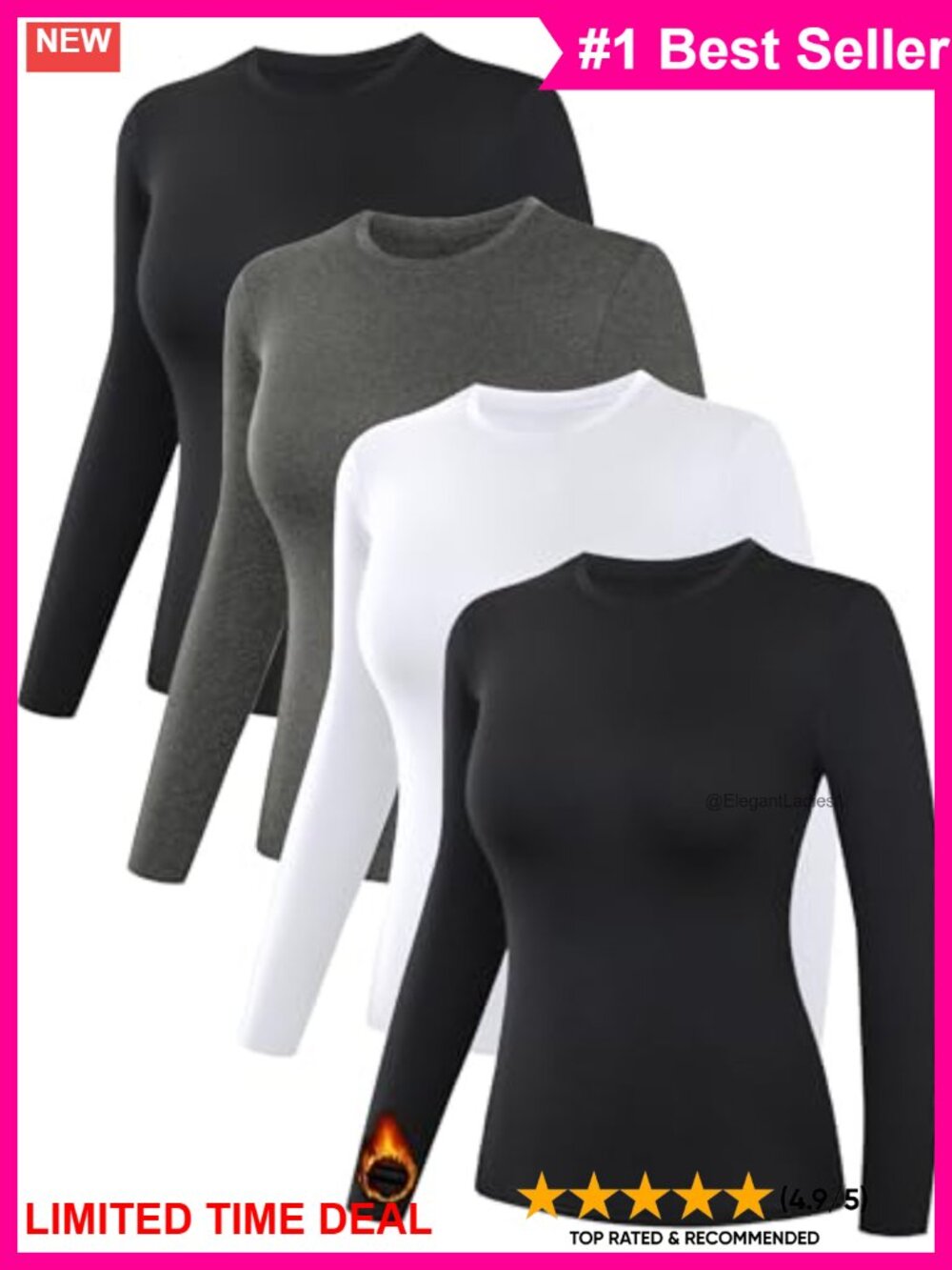 Women's Thermal Shirts Fleece Lined Long Sleeve Base Layer Winter 4 Pack